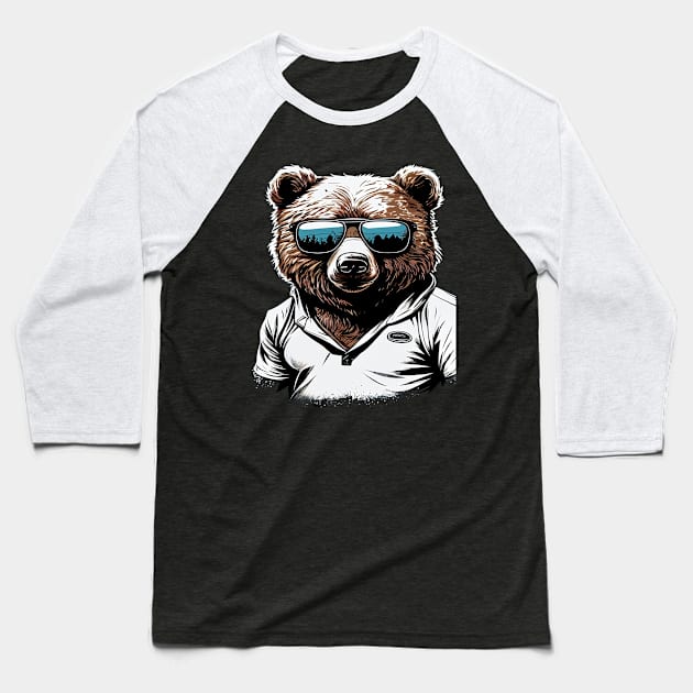 Bear Wearing Sunglasses Baseball T-Shirt by AI INKER